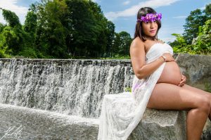 Pregnancy photography NYC blossom purple flowers waterfall rhode island